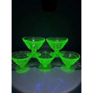 Vintage Anchor Hocking Block Optic‎ Green Uranium Depression Glass Sherbet Cup 5